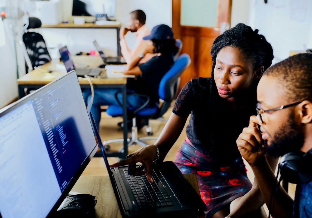 Students coding in the computer lab